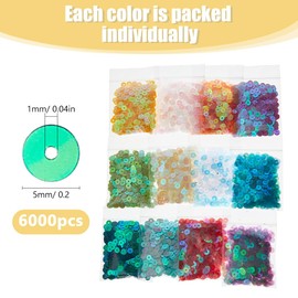 DICOSMETIC 6000Pcs 12 Colors Small Clear Sequins Bulk 5mm PVC Loose Sequins Flat Round Paillette Flat Round Sewing Paillette for DIY Garment Shoe DIY Craft Accessories, Hole: 1mm
