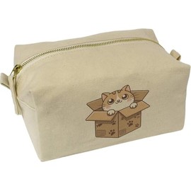 'Box Cat' Canvas Wash Bag/Makeup Case (CS00041023)