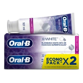 Pasta Dental Oral-B, 3D White, Brilliant Fresh, Micropartículas Blanqueadoras, 107 ml, 2 Unidades