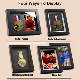 Odjaraye Medals Shadow Box Display Case,Single 6" x 8" Medal Photo Display Frame, Perfect Sports Medal Frame for Runners, Marathon, Race Winner,Basketball, Football, Gymnastics, Black