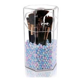 Beautypical Soporte De Brochas Hexagonal De Acrilico Con Tapa Y Perlas
