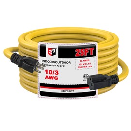 EP 25 Ft 10/3 SJTW NEMA 5-20 P/R Outdoor Extension Cord, Yellow