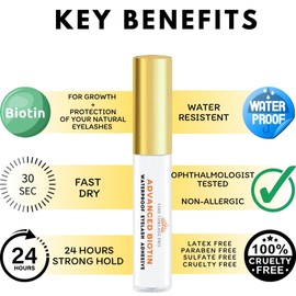 2 in 1 Clear Lash Glue with Lash Growth BIOTIN; Sensitive Eyes; Strong Hold Easy Brush On for False Eyelash Extensions, Strip Lashes, Mink, Wispy, Latex Free, No Parabens; Waterproof