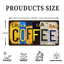 Retro Vintage License Plate Wall Decor, Coffee Metal Tin Sign for Home Coffee Bar Decor Wall Plaque 12x6 Inch