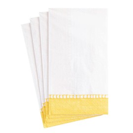 Caspari Linen Border Paper Guest Towel Napkins in Yellow - Four Packs of 15