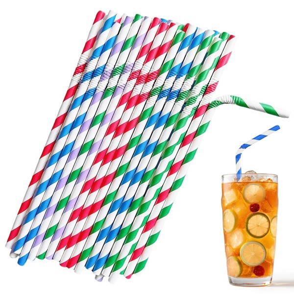 400 PCS Drinking Straws Paper Flexible Straw Drinking Tube Colourful