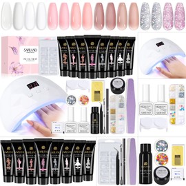 SAVILAND Poly Nail Gel Kit-8 Colors Poly Nail Extension Gel White Pink Glitter with 96W U V Nail Lamp Slip Solution Nail Tools All in 1 Nail Kits Starter Kit for Nail Salon Home DIY