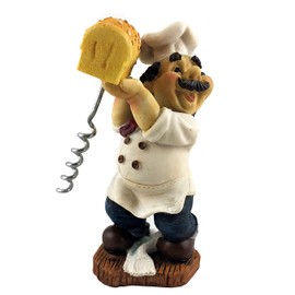 Italian Chef Baker Holding Bread Cork Screw Bottle Opener and Stand
