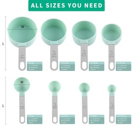 8 Pcs Messlöffel Set,Messlöffel Gramm Und Cup Messbecher,Kunststoff Messbecher Und Messlöffel Mit Edelstahlgriff,Measuring Cups and Spoons Set Für Backmessen Trockene Und Flüssige Zutaten