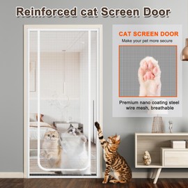 Cat Screen Door - Pet Resistant Mesh Safety Gate With Thickened Zipper for Balcony, Living Room, Bedroom, Kitchen, Patio - Prevent Pet Escape