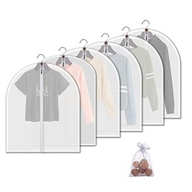 Plastic Garment Bags Clothes Protectors for Closet Hanging Garment Bag Clothes Covers Protecting Dusts Clear Garment Bags Dress Cover Coat Bags for Closet Storage with Cedar Balls -24"x31"/6 Pack