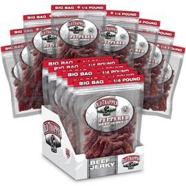 Old Trapper Beef Jerky, Peppered 1/4-Pound Individual Package, Spicy Meat Snacks for Lunches or Between Meals, 11 Grams of Protein, Zero Grams of Fat, 70 Calories per Serving (Pack of 8)