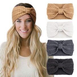 DRESHOW Women's Winter Knitted Headband Girls, 4 Pieces Headbands, Knitted Hair Band, Ear Warmers, Elastic, Autumn and Winter Headband Women