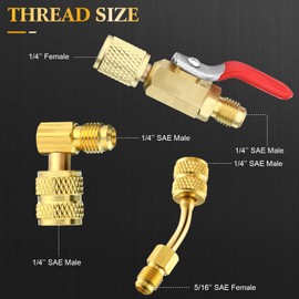 Mudder 7 Pcs Air Conditioning Refrigerant Compact Ball Valve 1/4 Inch for R410A R134A R12 R22 HVAC Adapter 5/16Inch Female to 1/4Inch Male Flare (3 Straight Ball Valve, 2 Angle+2 Right Angle Adapter)