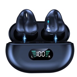 Wireless Headphones ,Earclip Wireless Headset Bluetooth 5.3 Bone Conduction Open Ear Headphones Waterproof Noise Cancelling HiFi Stereo Earbuds Ideal for Cycling, Running, Travel, Fitness, etc(Black)