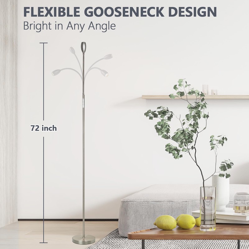 Reading Floor Lamp, 72" Tall LED Lamp with Flexible Gooseneck,