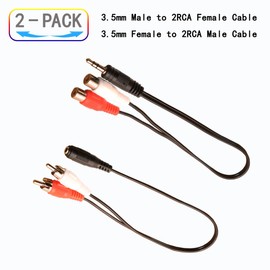 ZJKJHJY 3.5mm Female to 2 RCA Male Stereo Audio Y Cable 2-Pack, for Smartphones, MP3, Tablets, Home Theater 12 Inch