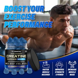 GummiJoy/Creatine Gummies 5000mg/120 Max Strength Muscle Growth/Recovery Supplements for Men & Women Creatine Monohydrate Plus B12 and L-Taurine, Blueberry Flavour,1 Month Supply