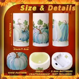 ROCEEI 3 Pack Fall LED Candles with Remote Fall Flameless Candles Blue Pumpkin LED Real Wax Candles Black and White Autumn Battery Operated Candles Thanksgiving Decor Gift(Fresh Style)