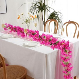Artificial Bougainvillea Flowers Garland 2PCS 5.6FT/Piece Fake Silk Bougainvillea Vines Outdoors Bogieville Faux Plants Decor for Centerpieces Table Runner Wedding Arch Wall Decorations (Fuchsia)