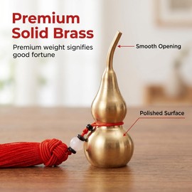 Feng Shui Copper Gourd Wu Lou, Brass Hanging Protection Charm with Red Tassel, Health & Luck Decor for Car, Home, Door, Travel Safety Gift, Chinese Feng Shui Gourd 2.68in Height