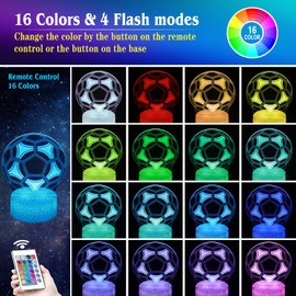 JHXLAMP Soccer Gifts for Sport Fan,Soccer Night Light,3D Soccer Bedside Lamp,16 Color Change Decor Lamp with Remote & Smart Touch,Gifts for Christmas Valentine's Day Birthday for Boys Girls