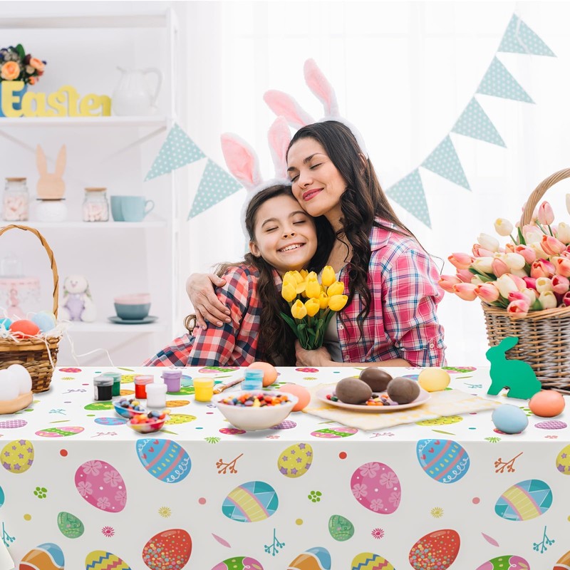 Xinvery Easter Tablecloth,Easter Party Tablecloth Colourful Egg Cartoon Table Cover