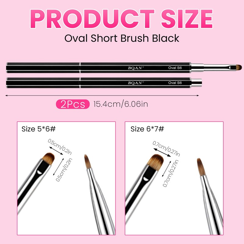BQAN UV Gel Nail Brush Oval Short 2Pcs for French