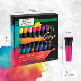 VAN NASSAU FINE ART Acrylic Paint Set, Acrylic Paint Set with 18 x 36 ml Paint Tubes, Acrylic Artist Paint in 18 Colours for Art Students and Acrylic Artists, Ideal for Canvas and Paper