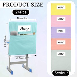 Xaatren 24 Pcs Small Chair Pockets for Classroom 14 Inch School Chairs Bag Chairback Buddy Seat Pocket Student Classroom Organizer with Name Tag for Primary School Chair up to 14'' Wide(Pastel Color)