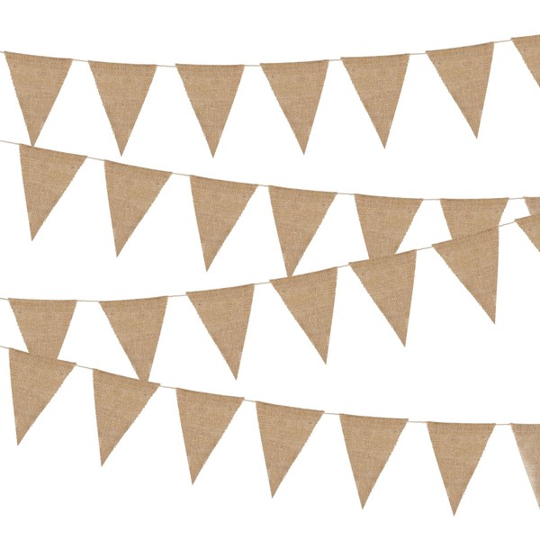 Pennant Flags Banner Outside Party Banners Supplies Burlap Triangle Flag for Wedding, Baby Shower, Event Decor, 2 Pack, 26Pcs