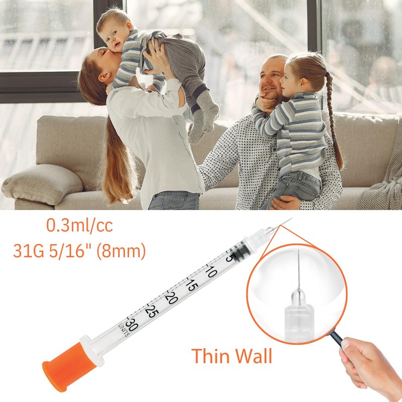 GLUCO-CARE 0.3 ml/cc Syringes 31G x 5/16’’ (8mm), Orange Cap,