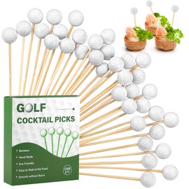 Aneco 100 Pieces Golf Cocktail Picks 4.72 Inch Golf Themed Toothpicks Sports Bamboo Fruit Sandwich Skewer Picks Decorative Toothpicks for Appetizers Cocktail Garnish Party Supplies Catered Events