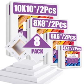 PUOPOSTY 8 Value Pack Stretched Canvas for Painting, Multi-Size (4x4, 6x6, 8x8, 10x10 in), 100% Cotton Blank Canvases, Acid-Free for Oil,Acrylic Paint, for Beginners & Pros, Kids & Artists