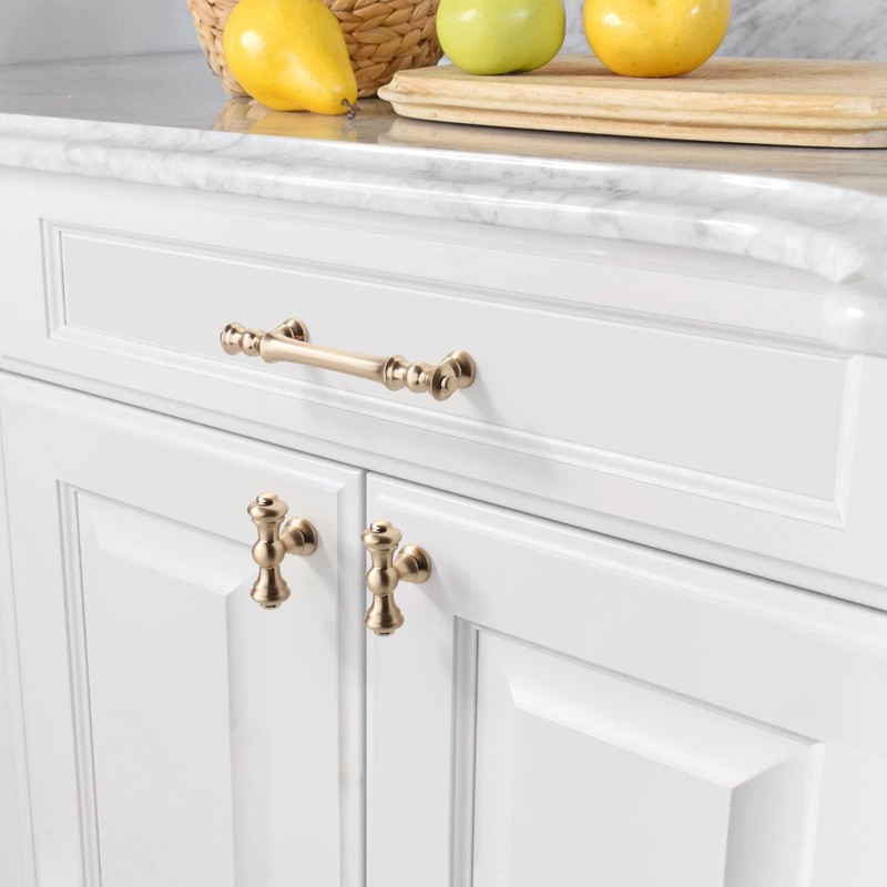 Amerdeco 10 Pack Brushed Brass Cabinet Pulls 3.75 Inch(96mm) Hole