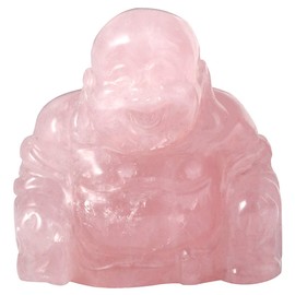 SUNYIK Rose Quartz Hand Carved Happy Buddha Statue Pocket Specimen Sphere Figurine Decor 1.5"