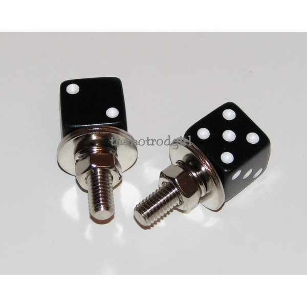 Dice License Plate Tag Bolts Black 2 Pc Set