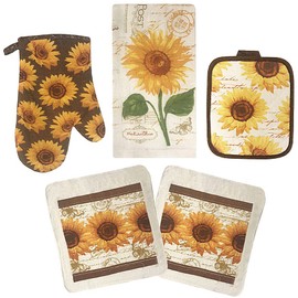 American Linen Sunflower Decor Set Oven Mitts and Pot Holders - Kitchen Towels and Dish Cloths Sets - Oven Mitts - Tea Towels - Dish Cloths Set