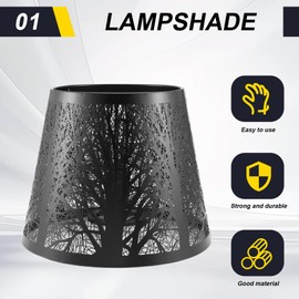 Aswalling Small Lamp Shade, Metal Lampshade with Pattern of Trees for Table Chandelier Wall Lamp Black