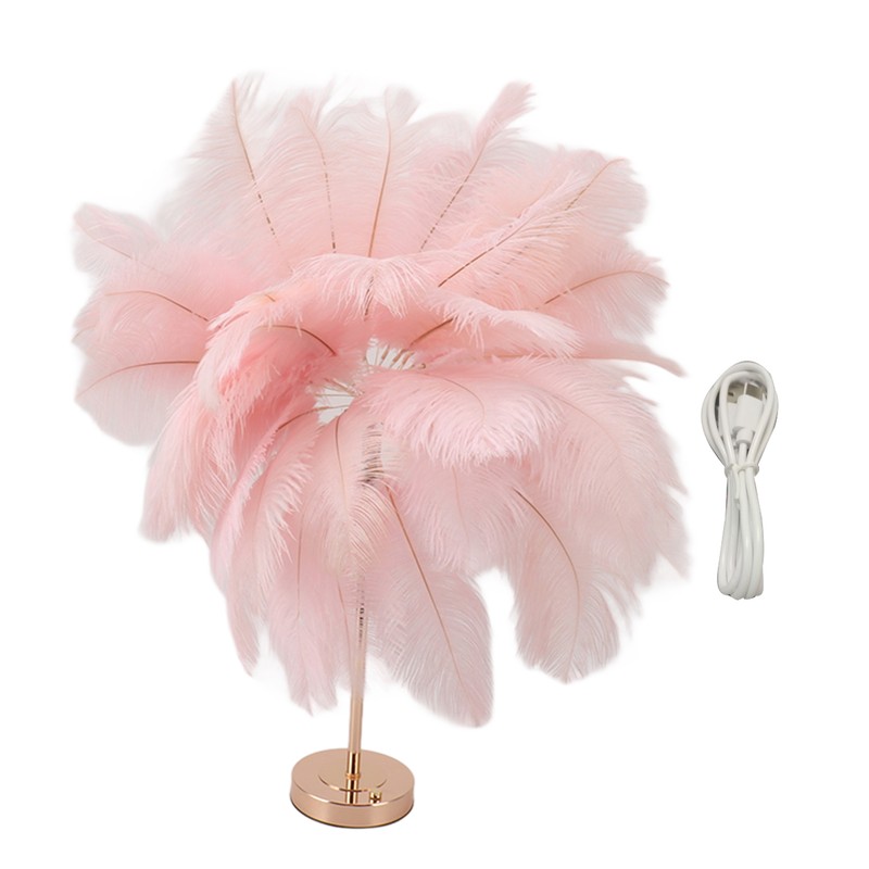 Ostrich Feather Table Lamp Rechargeable Modern Romantic Decoration Lamp Bedroom