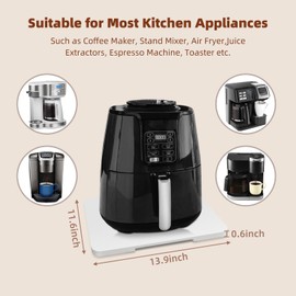 360° Rolling Tray Bamboo Appliance Slider for Kitchen Appliances, Coffee Maker Mat Tray for Countertops Sliding Tray for Coffee Maker Appliances Mat Easily from Under The Cabinet White 11.6×13.9