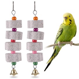 Large Bird Chew Toy, 2 Pieces Bird Beak Whetstone with Bell, Bird Chew Toy Chew Toys for Parrots Mineral Stone Molar Toy for Budgies Cockatiels