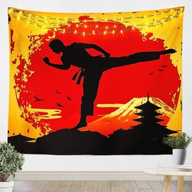 Feelyou Kids Taekwondo Tapestry Large 59"x82" Boys Girls Kungfu Karate Sunset Wall Blanket Martial Art Wall Hanging Japanese Style Japanese Sports Wall Art