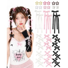 Bow Hair Clips, Star Hair Clips, 42 Piece Set with Mini Bowknot Barrettes, Pink Beige Black, Polyester and Stainless Steel, Y2K Accessories for Women Girls Thanksgiving Gifts, Pin beige black