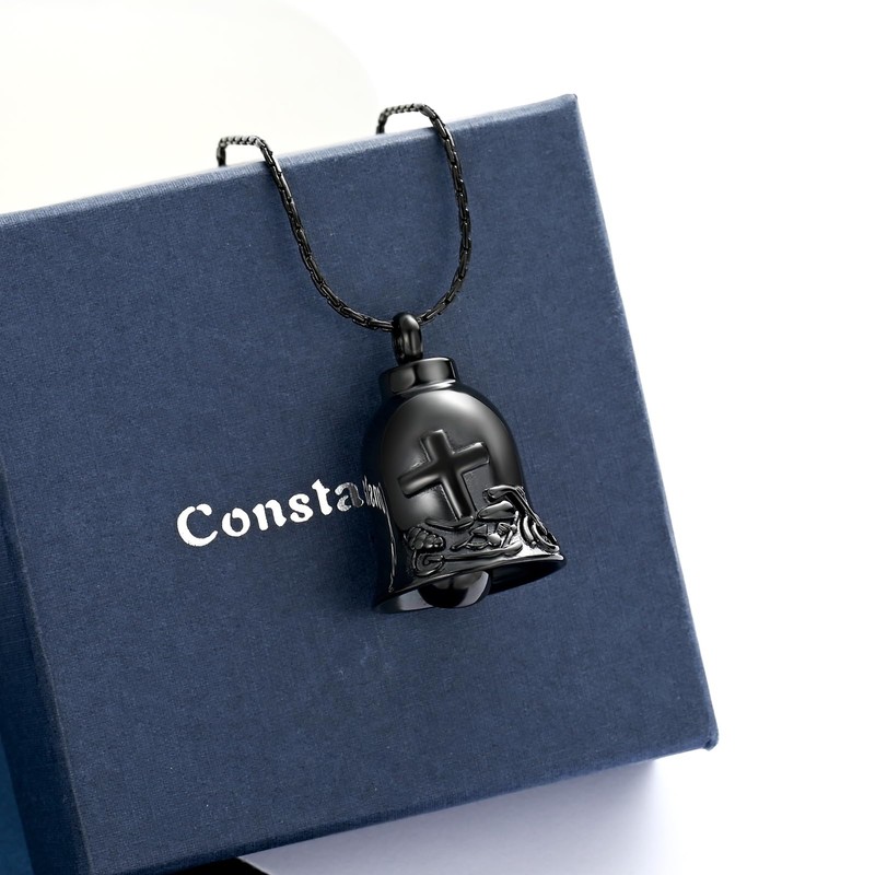 constantlife Bell Urn Necklace for Ashes Cross Motorcycle Memorial Pendant