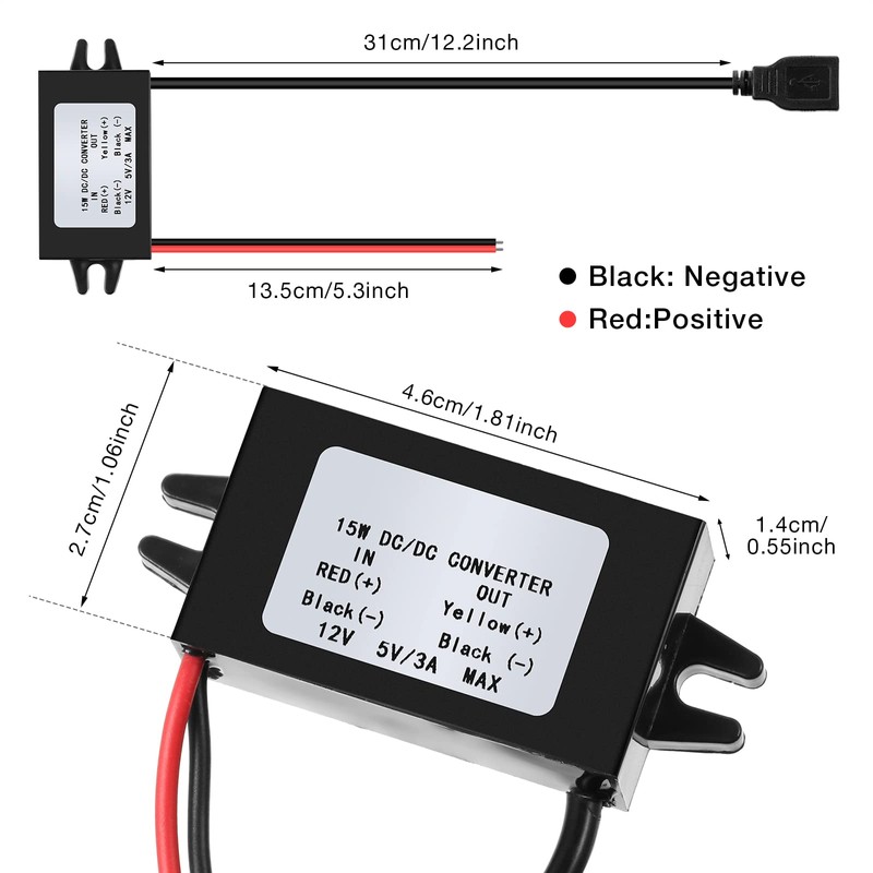 Weewooday 12v to 5v Dc Converter Buck Module USB Output