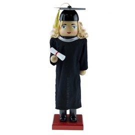 Clever Creations Female Graduate 14 Inch Traditional Wooden Nutcracker, Festive Christmas Décor for Shelves and Tables