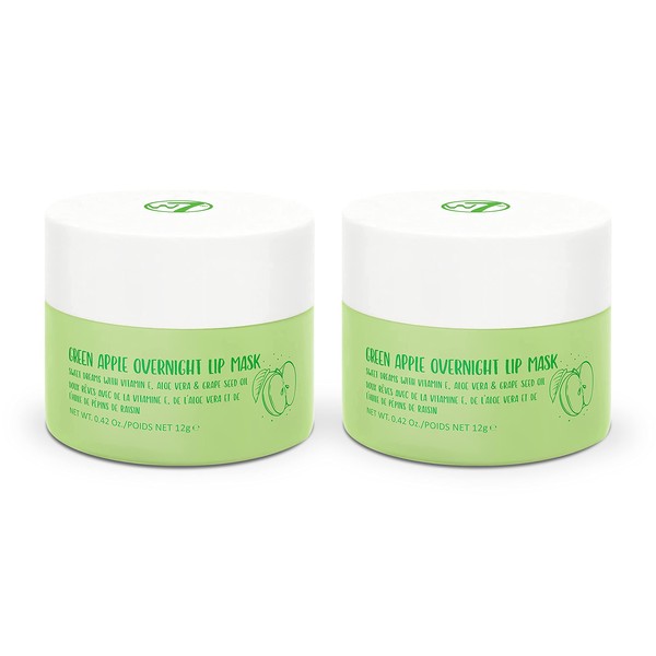 W7 Sweet Dreams Overnight Green Apple Lip Mask - Vitamin E, Aloe Vera and Grape Seed Oil - for Hydrated, Full & Irresistible Lips - Pack of 2