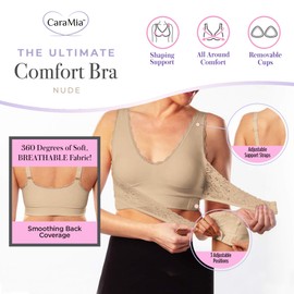 CaraMia Bra Padded Bralette, Seamless Comfort, Removable Pads, Lace Criss-Cross Straps, Wire-Free, Soft & Breathable, Ultimate Shaping Support and Coverage- Nude, X-Large