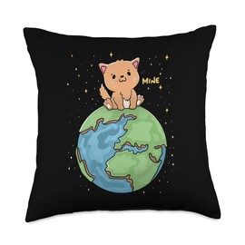 Funny Mine Earth Cat Kitten Globe World Dominion Feline Throw Pillow